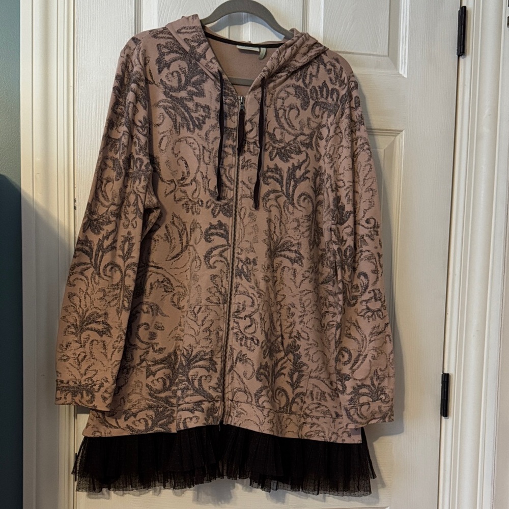 LOGO Lounge by Lori Goldstein Brown and Black Hooded Jacket